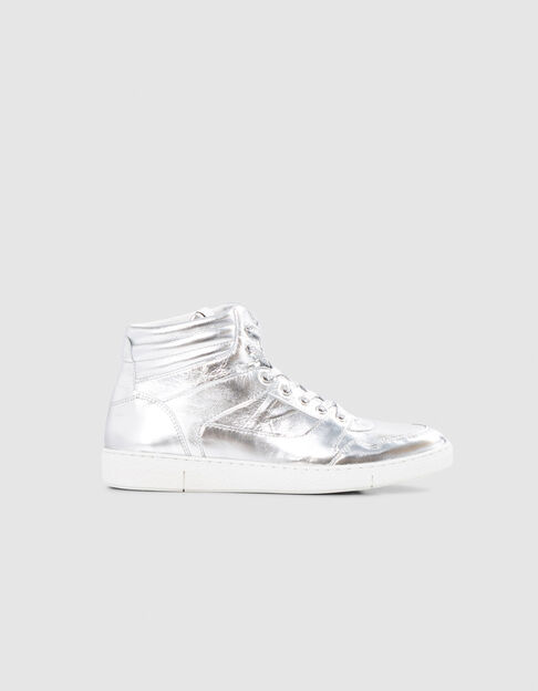Women’s silver metallic leather high-top trainers - IKKS