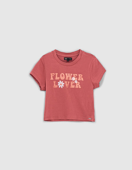 T-shirt bois de rose bio cropped à message fille