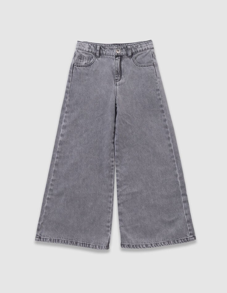 Wide grey jeans with removable printed belt for girl-5