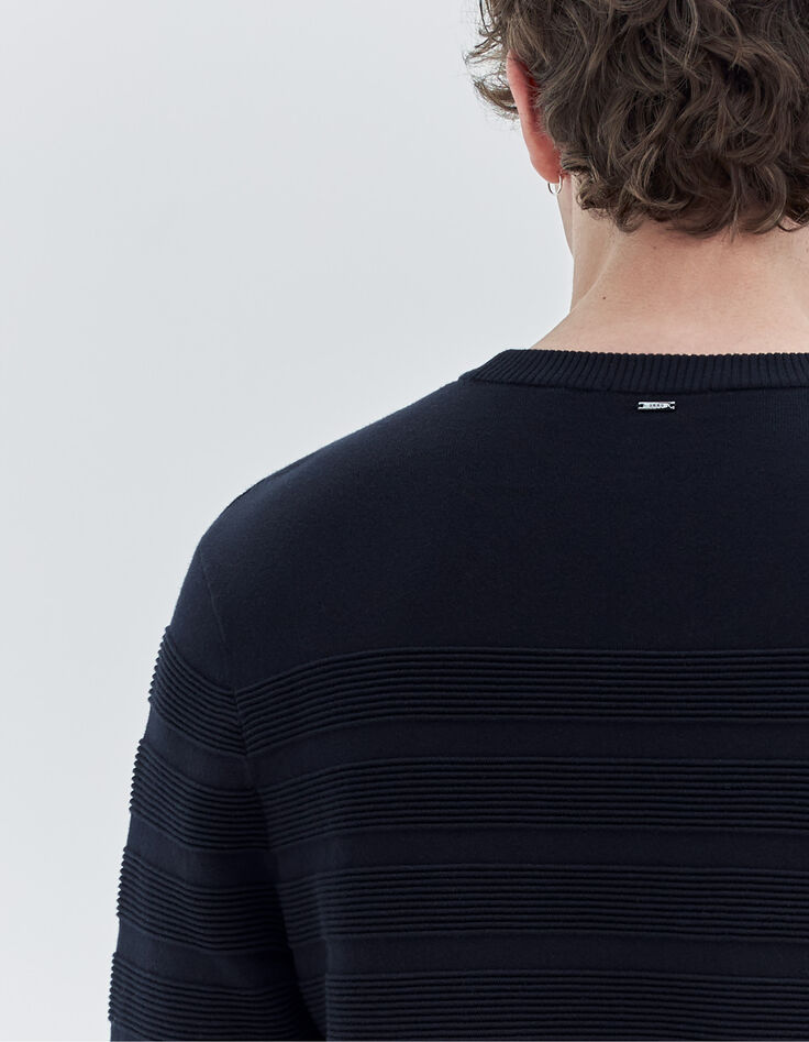 Marineblauwe gebreide sweater met Ottomaanse strepen Heren-2