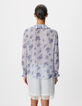 Women's blue micro flower print flowing shirt-3