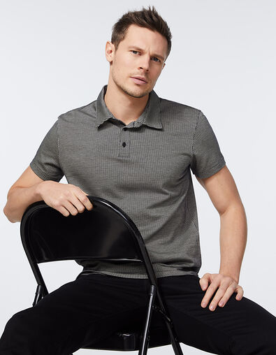 Men’s black striped minimalist Jacquard polo shirt - IKKS