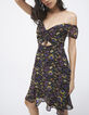 Robe noire épaules élastiquées imprimé maxi fleurs Femme-1