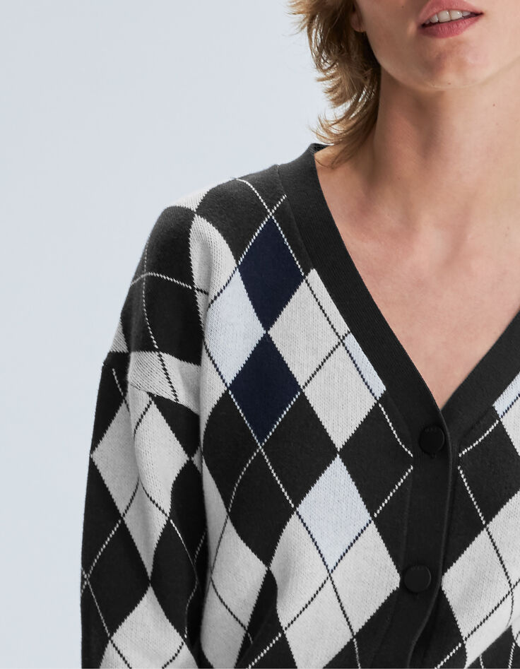 Gebreid vest grijs en ecru Argyle-motief Dames-11