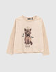 Camiseta arena jaspeado visual gato #bowiethehappycat niña-2