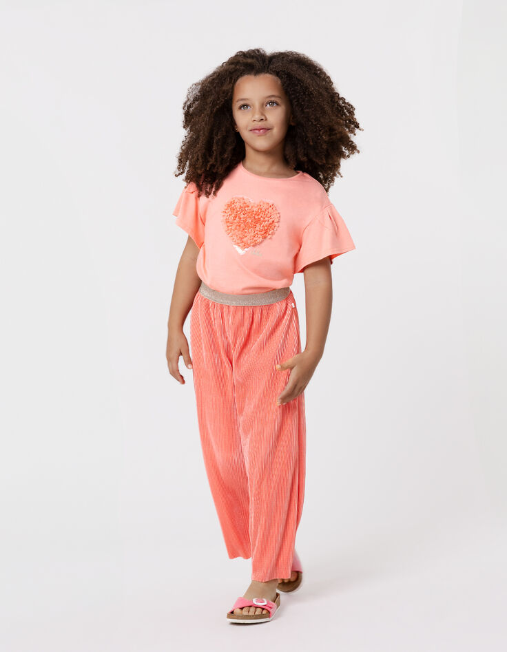 T-shirt corail coton bio coeur en relief fille-1