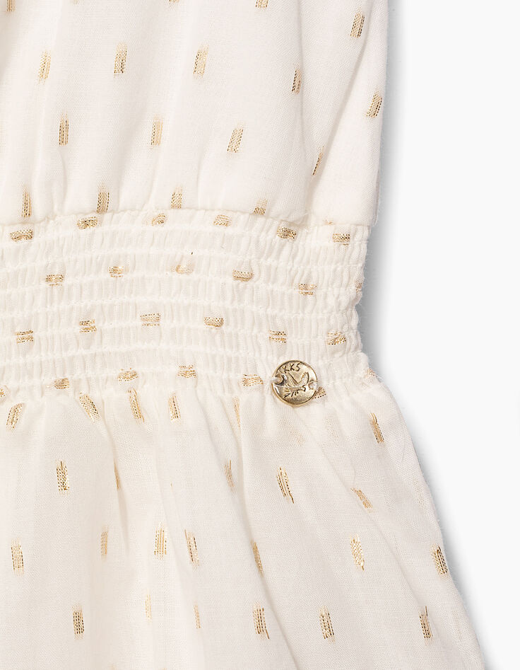 Robe blanc cassé foil et sequins dorés fille-5