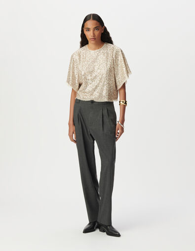 Beige top geborduurde gouden lovertjes vlindermouwen Dames - IKKS