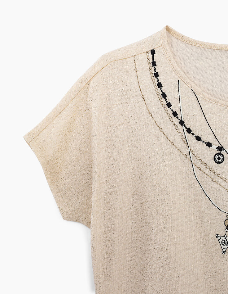 Girls&rsquo; ecru necklace embroidery T-shirt-3