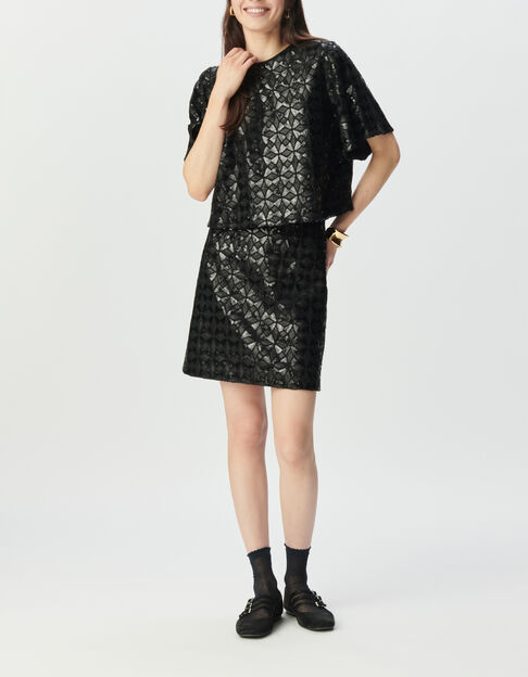 Schwarzer Damenrock mit Grafikpaillettenstickerei - IKKS