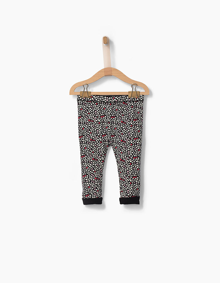 Leggings réversible noir et imprimé bébé fille-3