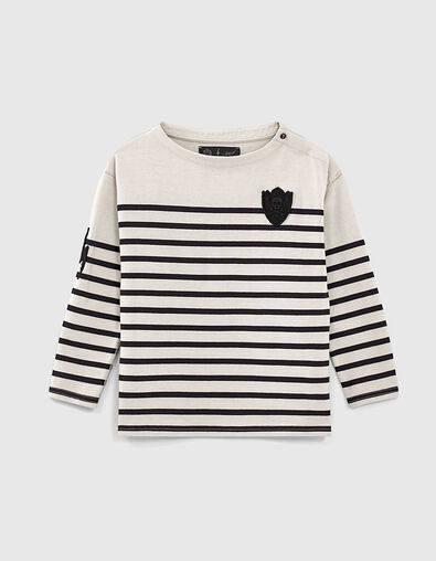 Boys’ ecru sailor top with black stripes and badges - IKKS