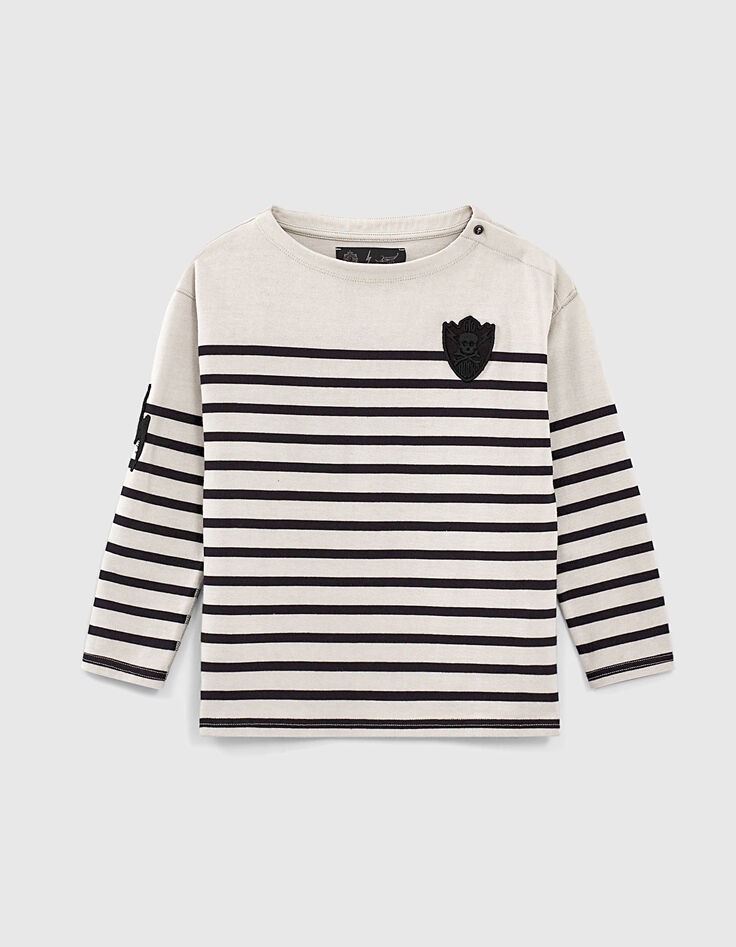 Boys’ ecru sailor top with black stripes and badges-1