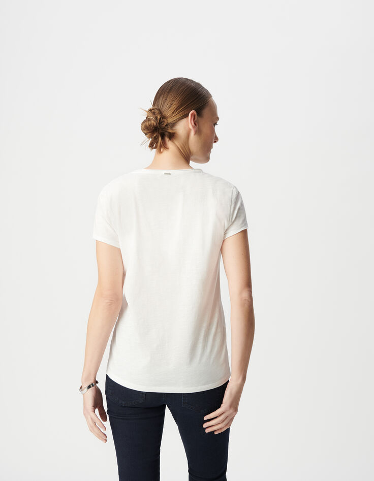 Camiseta blanca con cuello en V y diseño en espiral Tipo Mujer-3