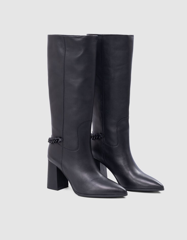 Bottes THE 1. noires cuir détail gourmette Femme-4
