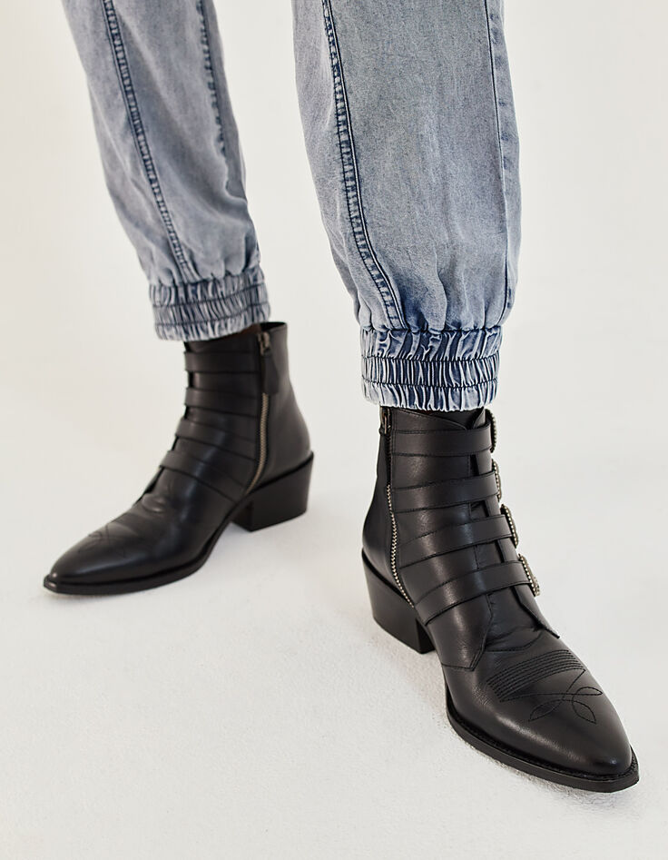 Joggerbroek in blauwe tencel acid wash dames-5