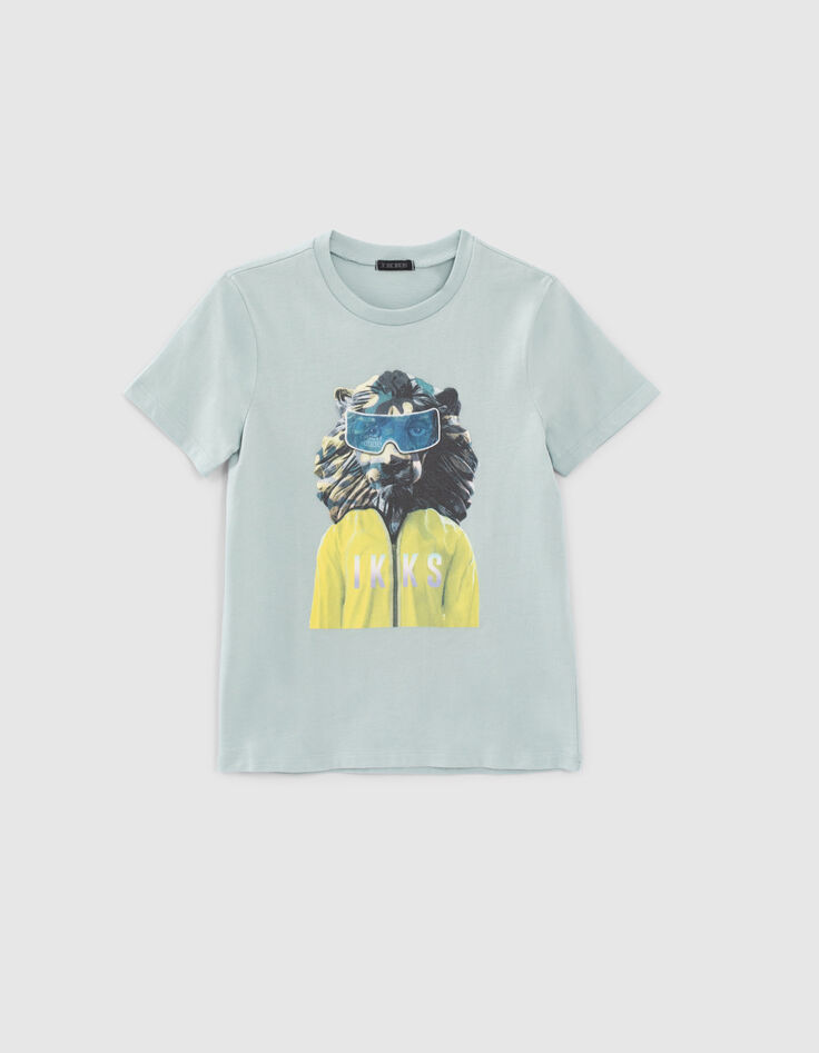 Boys’ aqua green camouflage lion image T-shirt-1