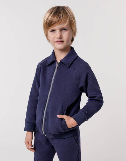 Navy two-material zipped cardigan message back for boy - IKKS