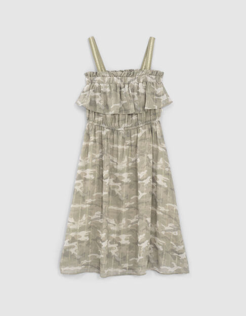 Kaki jurk camouflageprint en gouden strepen meisjes - IKKS
