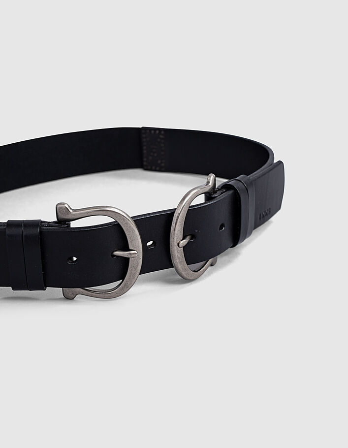 Leren damesriem met dubbele gespen en elastische taille-1