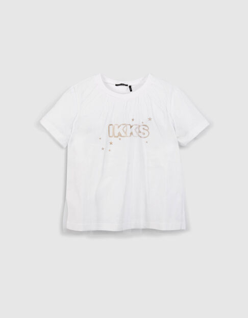 Wei&szlig;es Bi-Material-T-Shirt mit T&uuml;ll-Oberteil M&auml;dchen - IKKS