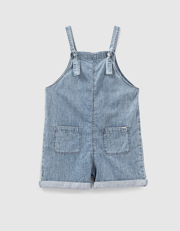 Girls' light blue Tencel® denim short dungarees-1