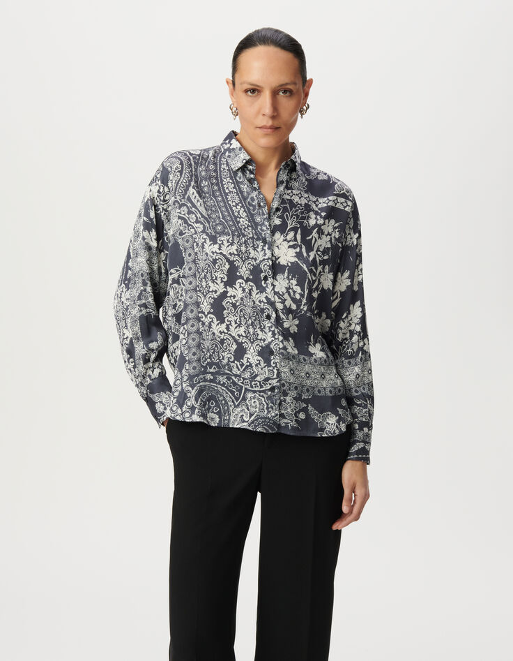 Camisa azul grisáceo satinado estampado pañuelo mujer-2