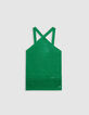 Top &agrave; bretelles vert tricot fin col crois&eacute;-6