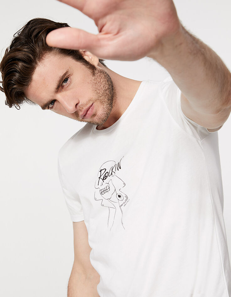 Men’s off-white T-shirt with skull drawing-2