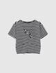 Schwarz-Weiß gestreiftes Mädchen-T-Shirt mit Schleife-1