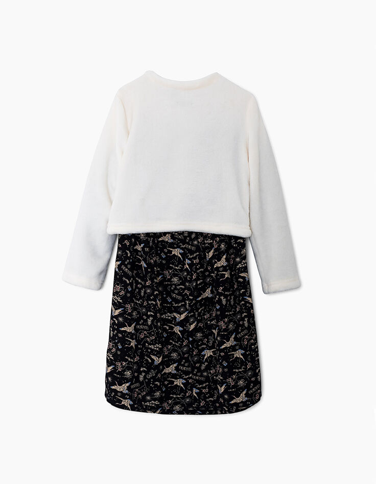 Girls’ white sweatshirt & black Sakura print 2-in-1 dress-5