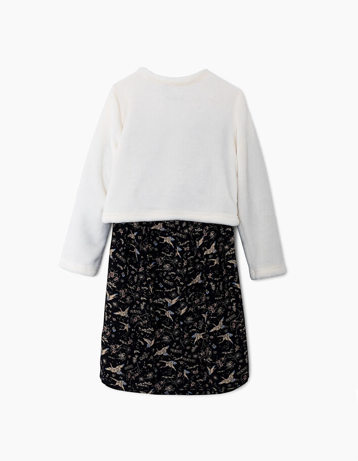 Girls’ white sweatshirt & black Sakura print 2-in-1 dress - IKKS