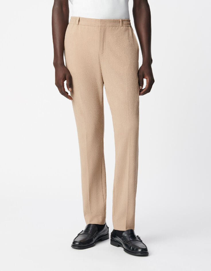 Pantalon de costume beige fonc&eacute; seersucker Homme-1