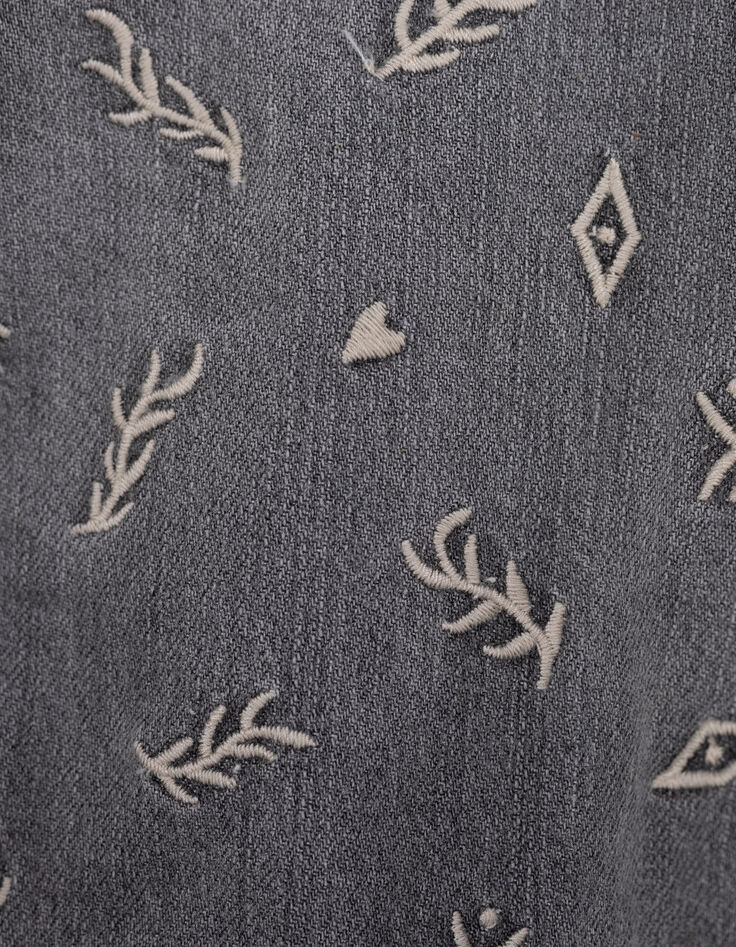 Short en jean gris coton bio brodé fille-9