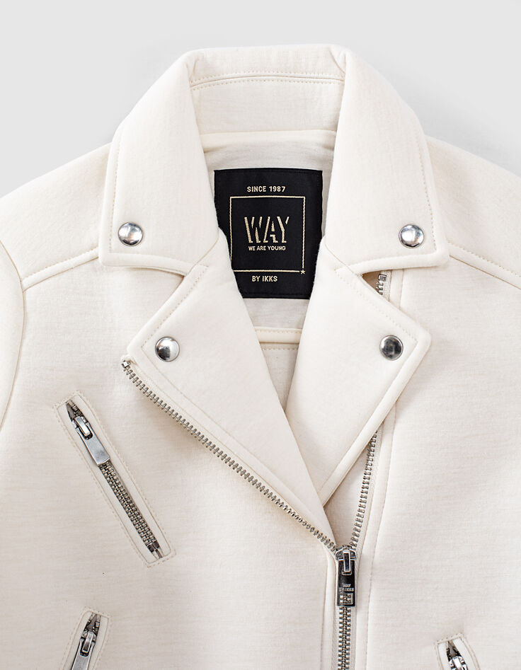 Chaqueta motera de neopreno blanco roto niña-2
