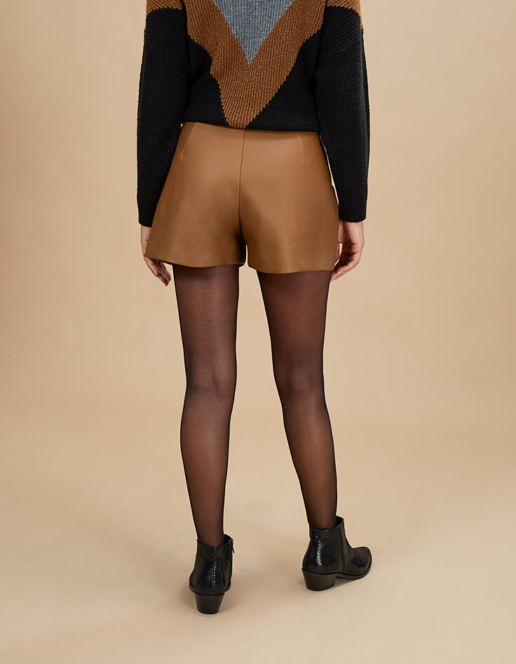 Short fauve de piel sintética con cinturón I.Code-5