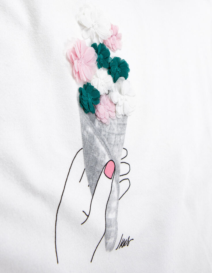 Cremewei&szlig;es M&auml;dchen-T-Shirt mit Eiswaffelblume-6
