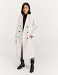 Manteau long écru en drap de laine mélangé femme-2