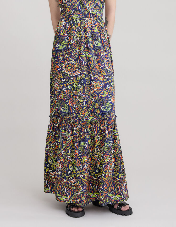 Robe bleue polyester recyclé graphique ethnique Femme-5