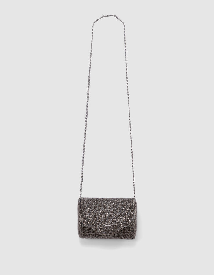 Sac à main argenté brodé perles fille-5