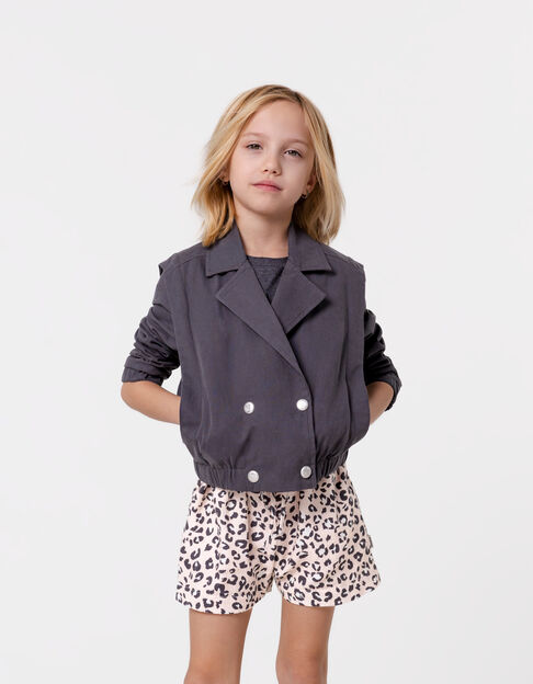 Khaki Mädchenkurzjacke, Maxi-Stickerei hinten - IKKS