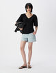 Tee-shirt manches courtes noir ajour&eacute; Femme-1