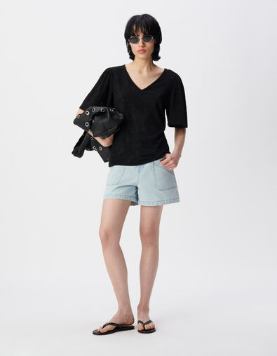 Tee-shirt manches courtes noir ajour&eacute; Femme - IKKS