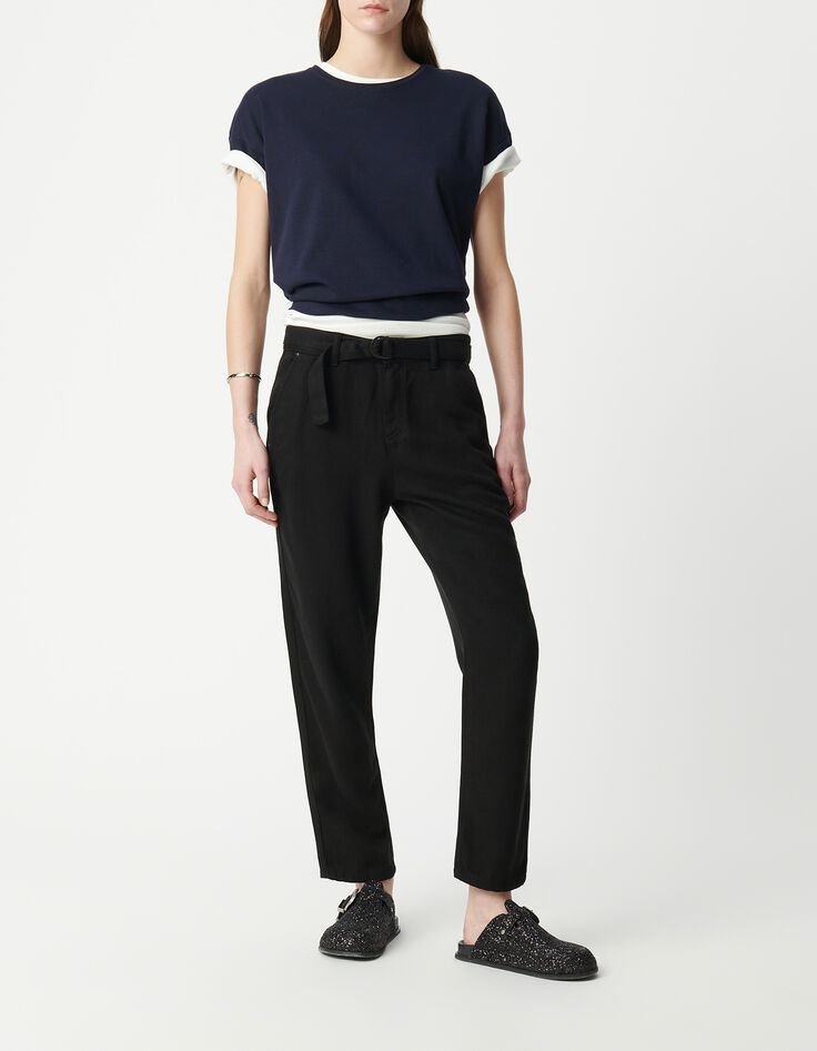 Belted black baggy jeans in Lyocell® Women-1