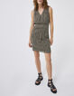 Robe kaki imprimé ethnique avec taille croisée Femme-5