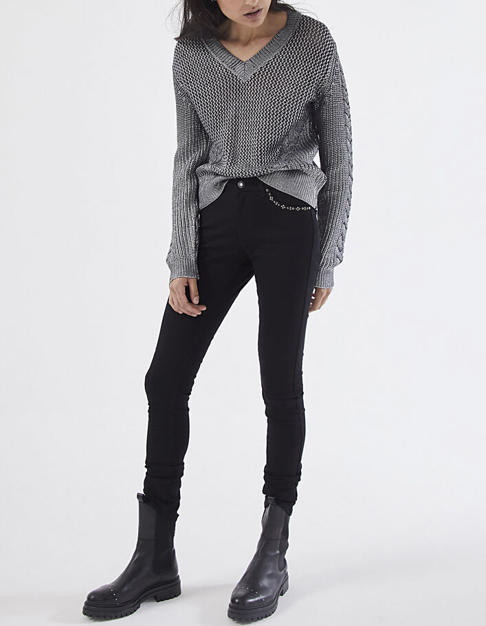Women’s silver cable knit V-neck sweater - IKKS