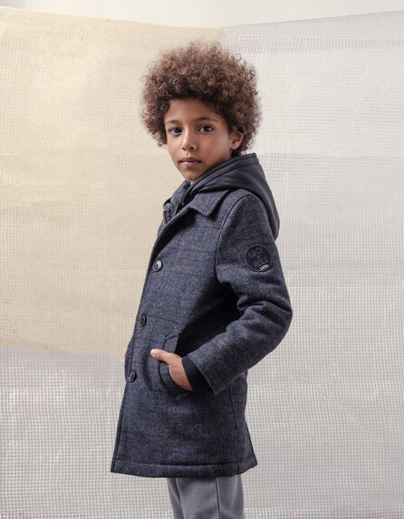 Boys’ grey marl check coat with nylon facing