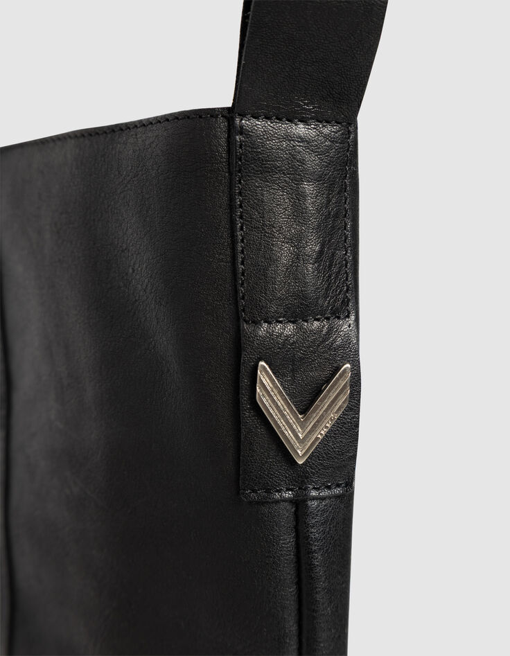 Women’s black leather biker boots with double buckle-8 Women’s black leather biker boots with double buckle-8