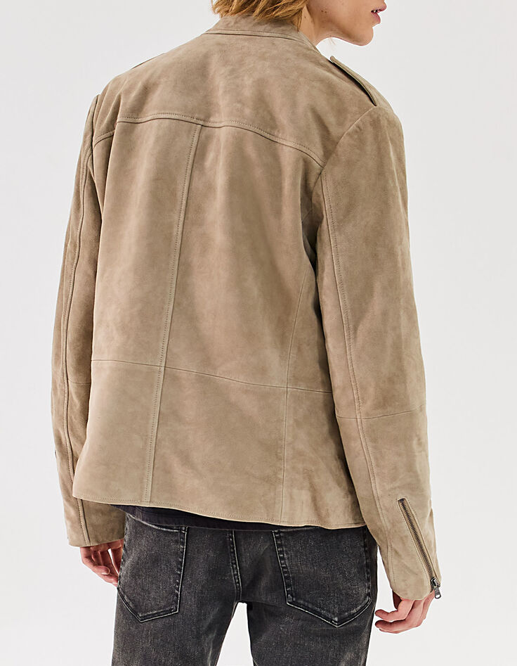 Hellbeige Herren-Bikerjacke aus Veloursleder-3