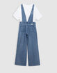 Ensemble salopette bleue et T-shirt blanc fille-2
